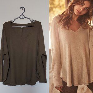 (3/$20) Army Green Out From Under Oversized Thermal Waffle Knit Top Size S